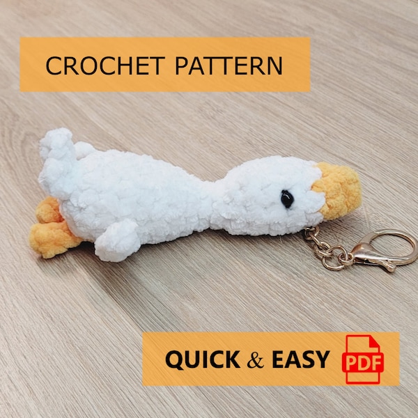 Quick Crochet PATTERN, Mini Hug Goose Keychain, No Sew Amigurumi for Beginners, Small Plush Duck, Easy Crochet Bird, Instructions in English