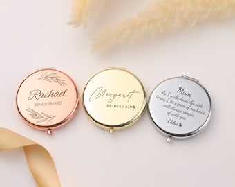 Miroir compact personnalisé - Miroir compact gravé personnalisé, cadeaux nuptiales de douche, cadeaux de proposition de demoiselle d'honneur, cadeaux personnalisés pour femmes