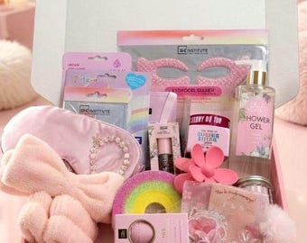Pink Pamper Hamper Gift Box for Women, Self Care Package, Spa Basket