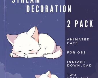 Animated White Cat | Cute Cat | Stream Overlay | Vtuber-Assets | Twitch | OBS | Sleeping Cat