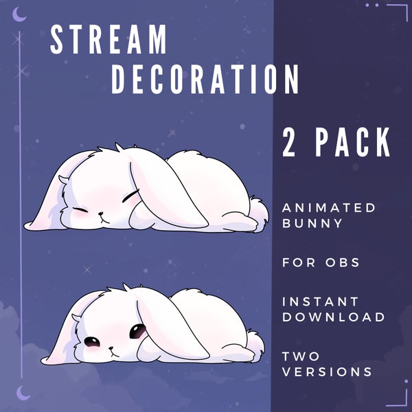 Animated White Bunny with Floppy Ears | Cute | Stream Overlay | Vtuber-Assets | Twitch | OBS | Sleeping Bunny | Stream Decoration