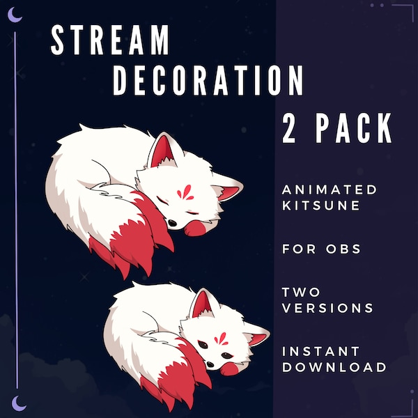 Animated Kitsune | Cute | Stream Decoration |  Stream Overlay | Vtuber-Assets | Twitch | OBS | Sleeping Kitsune | Fox