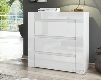 Furneo Modern White 3 Drawer Chest of Drawers Cabinet Storage Matt & High Gloss Clifton15