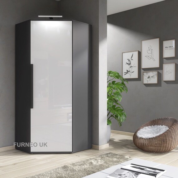 White gloss wardrobe with led lights discount