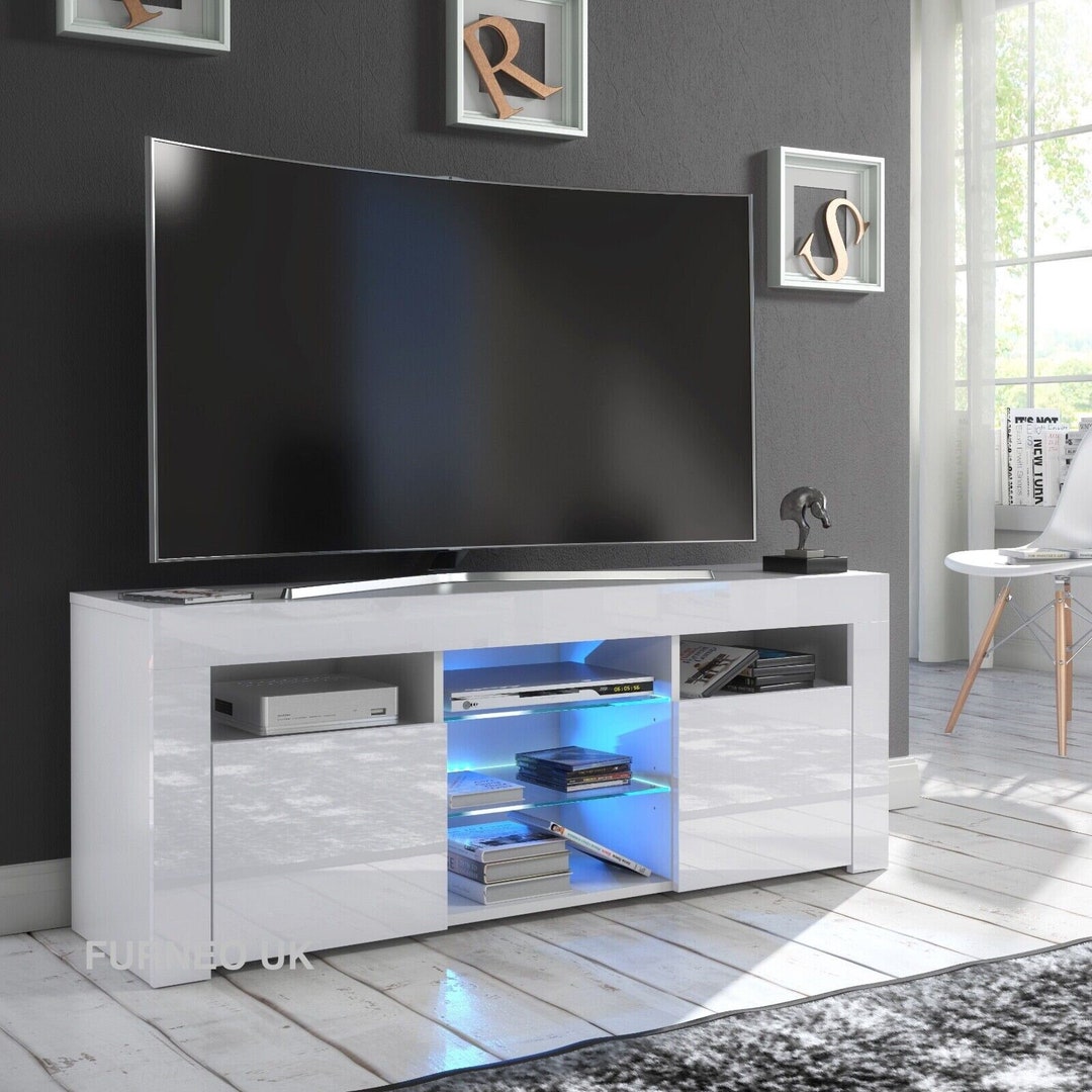 Tv unit white gloss led discount