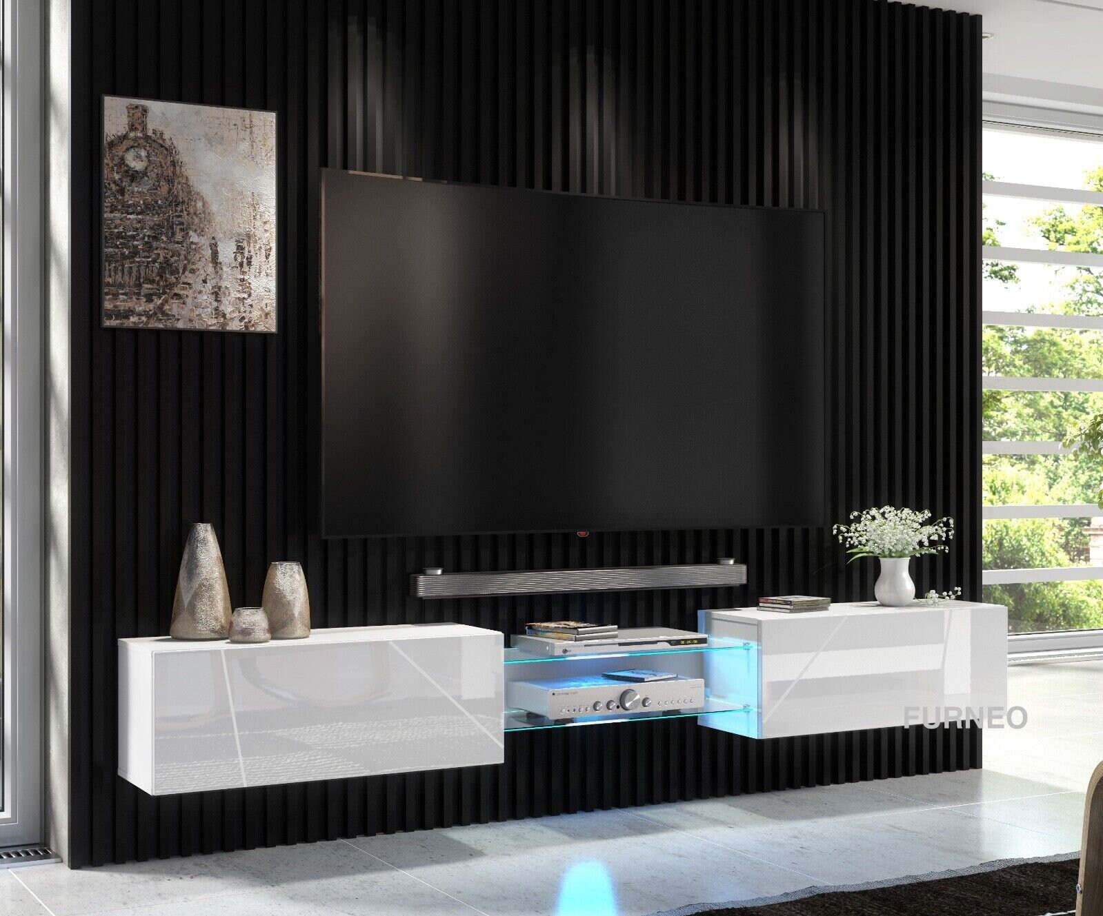 Mirrored flat screen tv outlet wall cabinet
