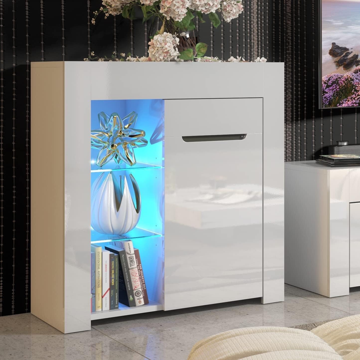 Furneo Matt High Gloss White Cabinet Cupboard Sideboard Unit Milano 10 LED Lights Etsy