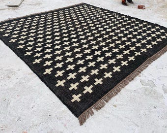 Handwoven Wool Jute Kilim Rug, Wool Jute Rug, Kilim Jute Rug, Indian Dhurrie Rug, Navajo Kilim Rug, Custom Rug, Flatweave Rug, Bohemian Rug