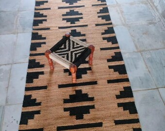 Handgeweven jute henneploper vloerkleed: boho gevlochten vloerkleed hal traploper buitenkeuken, nachtkastje, galerij terrasvloerkleed 2 x 12 ft