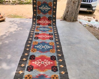 Traditioneel kelimloper-kelimtapijt handgemaakt kelim dhurrie-tapijt, Indiase handgeweven wol jute vintage kelimtapijten voor interieurdecor kelimtapijt