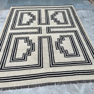 Handwoven Wool Jute Kilim Rug, White Kilim Rug, Wool Jute Rug, Hallway/Livingroom Kilim Rug, Navajo Rug Outdoor/Indoor Rug, Indian Kilim Rug