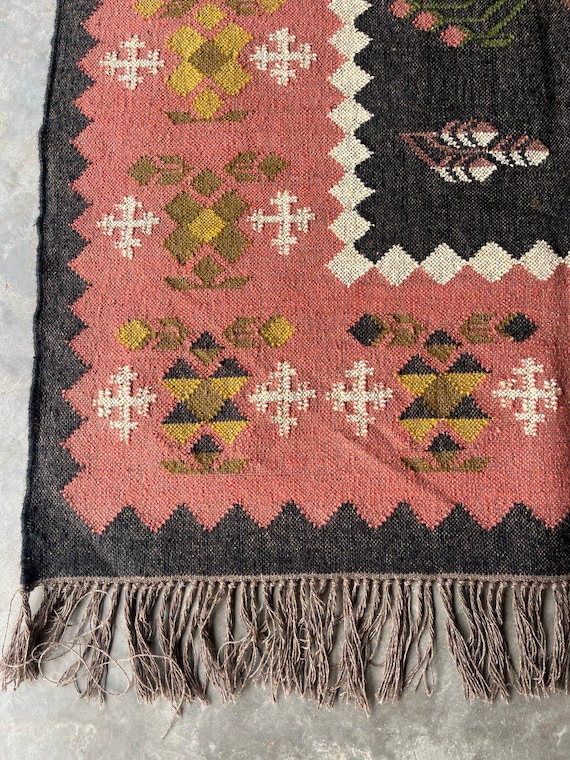 Multicolor Wool Jute Kilim Rug,Handwoven Rug Wool and Jute Rug, Handmade Kilim Dhurrie Rug, Traditional Indian Jute Area Rug,Custom Size Rug