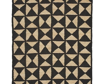 Black/Beige Diamond Jute Rug, Indian Handmade Natural Scandinavian Rug, Geometric Diamond Pattern, Modern Decor Jute Area Rug, Custom Size