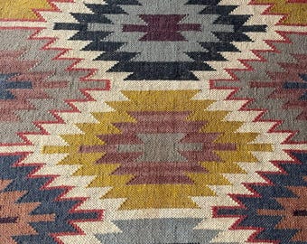 Wool Jute Kilim Rug, Handwoven Wool Jute Rug, Kilim Jute Rug, Flatweave Rug,Bohemian Rug, Indian Dhurrie Rug,Navajo Kilim Rug, Customize Rug