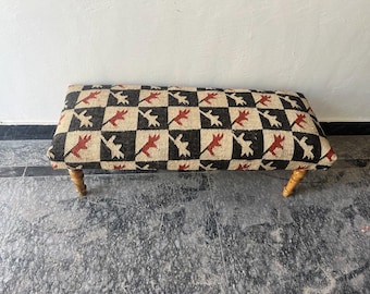 Handmade Kilim Bench Ottoman Wool Jute Rug Entryway Furniture Piano Seat Home Décor Accent