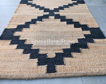 Stair Runner, Handloomed Natural With Black Strip Hemp Jute Runner Rug, Vintage Area Rug Custom Size Rug Jute Runner Bohemian Decor Rug 2x12