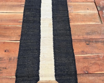 Handwoven Hemp Jute Runner Indian Jute Braided Rug Black Striped Stair runner Home Living Room Decor Vintage Rug Entry way Outdoor Indoor