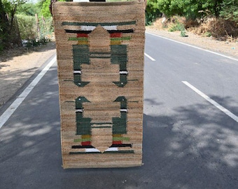 Hemp Area Rug, Hemp Jute Carpet For Livingroom, 10x14 Feet Handwoven Natural Strips Jute Rug, Farmhouse Traditional Indian Hemp Jute Rug
