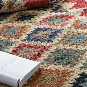 6x9 Kilim Rug, Handwoven, Wool and Jute Rug Handmade, Kilim Dhurrie Rug, Traditional Indian jute Area rug Custam Size Rugs