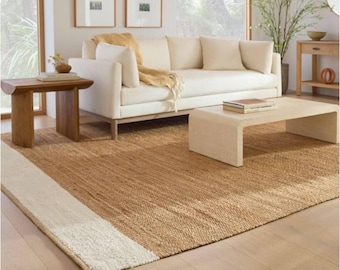 Handwoven Hemp Rug Dhurrie, Natural Jute Hemp Hand Braided Rug, Hemp Jute Rug, Jute Bed Side Rug, Jute Area Runner, Traditional, Natural