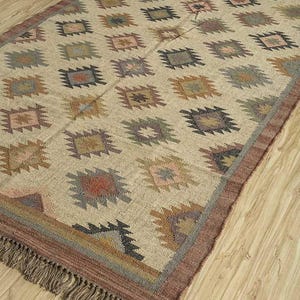 Handgewebter Vintage Kelim Teppich | Wollteppich | Teppich | Wohnzimmer Teppich | Handgewebte traditionelle indische Wollteppiche |