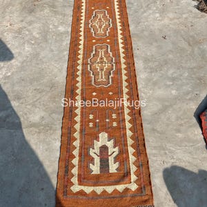 Kilim Runner Handwoven Navajo Kilim Rug Handmade Kilim Dhurrie Rug Motifs, Oriental, Traditional Indian Geometric Kilim Runner Custom Rug