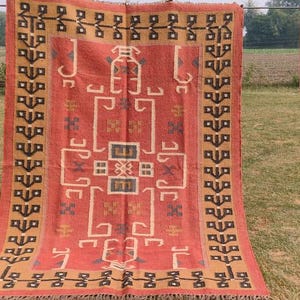 8x10 Kilim Rug, Handwoven Wool Jute Kilim Rug, Handmade Indian Kilim Dhurrie Rug, Turkish Kilim Rug, Vintage Kilim Rug, Large Area Kilim Rug