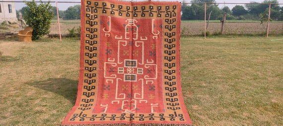 8x10 Kilim Rug, Handwoven Wool Jute Kilim Rug, Handmade Indian Kilim Dhurrie Rug, Turkish Kilim Rug, Vintage Kilim Rug, Large Area Kilim Rug