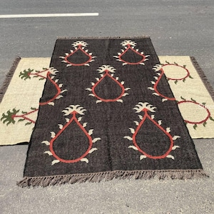 Handmade Area Kilim Rug, Wool Jute Kilim Rug, Flatweave Rug,Bohemian Rug,Indian Dhurrie Rug,Navajo Kilim Rug,Custom Rug,Aztec Rug,Accent Rug