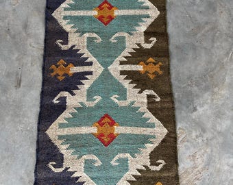 Handwoven Kilim Runner Rug, Southwestern Hallway Runner, Tribal Wool Jute Runner, Boho Entryway Rug, Farmhouse Kitchen Runner Custom Size