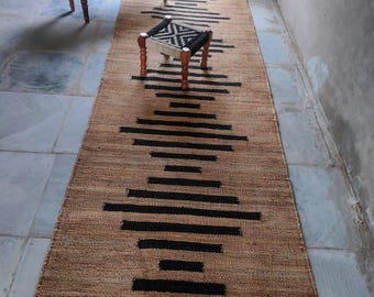 2x22Ft - Stair/Hallway Jute Runner Rug, Handwoven Jute Mat, Bed Side, Entryway, Indian Traditional Rug\Carpet All Custom Size Hemp Runner