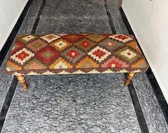 Handgemaakte kelim gestoffeerde bank - Boho kelim bank - kelim bank Ottoman - handgemaakte kelim stoffen bank - vintage kelim gestoffeerd