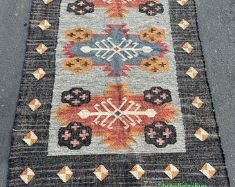 Wool Jute Kilim Rug, Handwoven Wool Jute Rug, Kilim Jute Rug, Flatweave Rug, Bohemian Rug, Indian Dhurrie Rug, Navajo Kilim Rug, Custom Rug