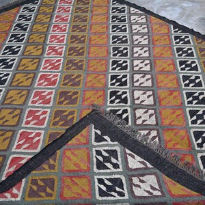Handmade Wool Jute Kilim Rug,Wool Jute Kilim Rug,Wool and Jute Rug Handmade, Kilim Dhurrie Rug,Handmade Navajo Kilim Rug, Aztec Rug Custom