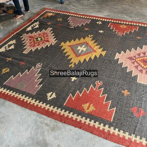 Wool Jute Kilim Rug, Handmade, Area Kilim Rug, Flatweave Rug, 8x10 Ft Kilim Rug, Reversible Jute Kilim Rug, Navajo Rug, Custom Size Rug