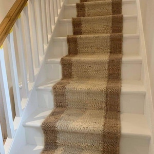 Stair Jute Runner, Natural Fiber Stair Runner, Self Fit Stair Runner, Hallway Entryway Kitchen Carpets, Vintage Style Custom Size Runner Rug