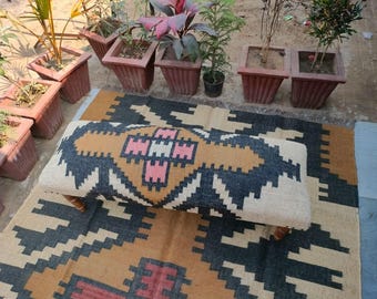 Kilim Teppich Sitzbank, Ottomane Polsterbank, Handgemachte Sitzbank, Fußhocker, Azteken Sitzbank, Bauernhaus Deko, Eingangsbank,