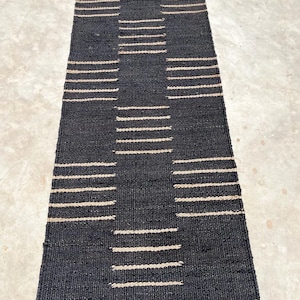Navajo Jute Runner, Handmade Black And White Strip Hemp Jute Runner, Kitchen, Hallway For Home Decor Stair Jute Runner Rug, Custom Jute Rug