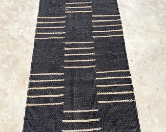 Navajo Jute Runner, Handmade Black And White Strip Hemp Jute Runner, Kitchen, Hallway For Home Decor Stair Jute Runner Rug, Custom Jute Rug