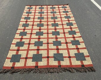 Wool Jute Rug Kilim Area Rug Handmade Kilim Runner Rug Boho Hallway Rug Vintage Kitchen Rug Outdoor Handwoven Wool Rug Custom Size Rug 5x8
