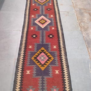 Indian Handwoven Kilim Runner, Wool Jute Runner Rug, Stair Decor Runner, Kilim Dhurrie Rug, Hallway And Livingroom Decor Runner, Custom Rug