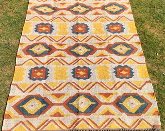 Handwoven Wool Jute Kilim Rug, Wool Jute Rug, Kilim Jute Rug, Indian Dhurrie Rug, Navajo Kilim Rug, Custom Rug, Flatweave Rug, Bohemian Rug