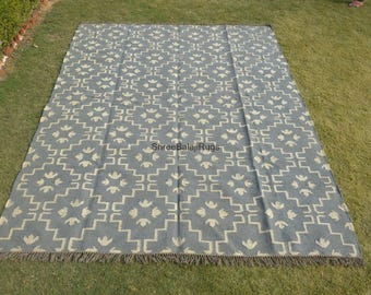 Handwoven Wool Jute Kilim Rug, Wool Jute Rug, Kilim Jute Rug, Indian Dhurrie Rug, Navajo Kilim Rug, Custom Rug, Flatweave Rug, Bohemian Rug