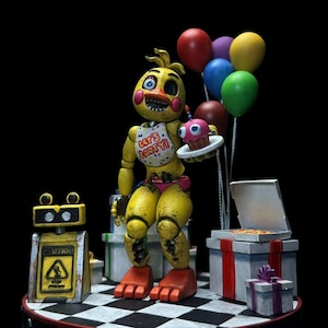 Chica Fanart Diorama Figure, 3D Painted and Unpainted options. Figures, Action Figurines, Miniature Scupulture, Gift Figurine