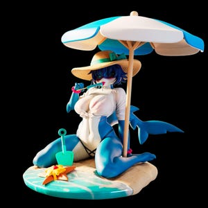 Handmade Shark Girl Figure: 3D Painted Resin Sculpture