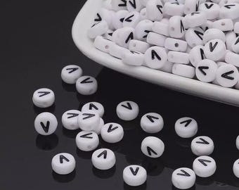 100pcs Letter V Beads – Flat Round Alphabet Beads A-Z – DIY Jewelry & Crafts