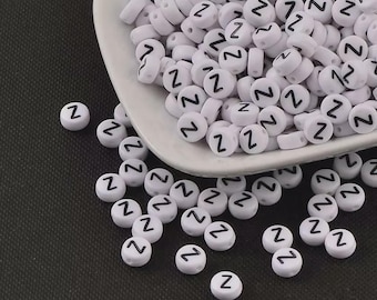 100pcs Letter Z Beads – White Round Acrylic Beads A-Z – Jewellery Making