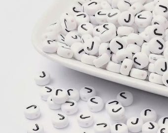 100pcs Letter J Beads – Flat Round Acrylic Alphabet Beads – DIY & Craft Supplies