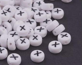 100pcs Letter X Beads – White Acrylic Alphabet Beads – Crafts, Jewelry, DIY