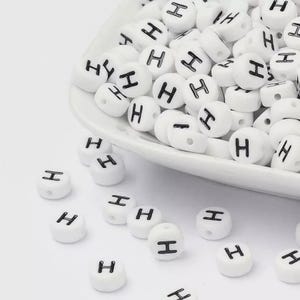 100pcs Letter H Beads – Alphabet Beads for Name Bracelets – Acrylic 7mm White Beads